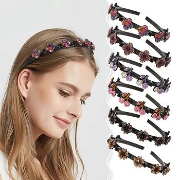 Moda Saç Klipleri Kadın Örgülü Saç Çember Kaymaz Rhinestone Çiçek Çocuk Kafa Bandı Çerçeve saç aksesuarları Kızlar için Headdres