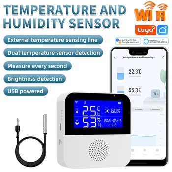 ANGUS Akıllı Ev Wifi Sıcaklık Nem Sensörü Ev Yardımcısı 2.9 inç lcd ekran desteği harici sıcaklık algılama hattı