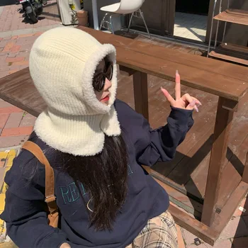 Y2K Kadın Örme Yün Kap Kış Açık Unisex Erkekler Sıcak kulak koruyucu eşarp Yün Kazak Snood Şapka Yaka Kaput