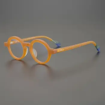 Mat Asetat Gözlük Çerçevesi Erkekler Renk Eşleştirme Marka Yüksek Kalite Retro Yuvarlak Gözlük Kadınlar Şeffaf Lens Reçete Gözlük