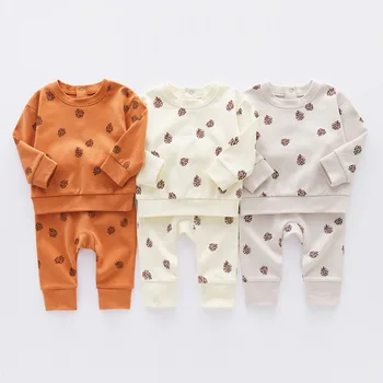 LZH 2022 Yeni Bebek Kız Giysileri Bahar Sonbahar Uzun Kollu Takım Elbise Giyim Bebek Erkek Baskı İki Adet Çocuk Üstleri pantolon seti 0-6 Yıl