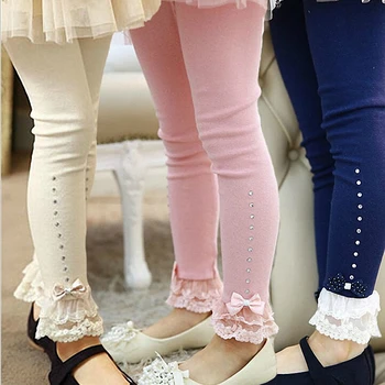 3T 11T çocuk kız bahar sonbahar dantel trim fırfır taklidi tayt çocuklar prenses pamuk rahat sıska legging giysileri