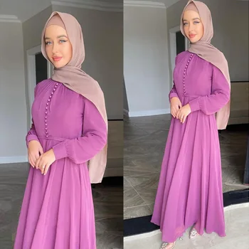 Moda Müslüman Elbise kadın İslam Sundress ZANZEA Uzun Kollu Şifon Vestidos Kadın Marocain Türk Maxi Elbise Kuşaklı