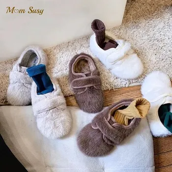 Moda Bebek Kız Erkek Faux Kürk Kabarık Ayakkabı Çocuk düz ayakkabı Kış Yumuşak Alt Kanca çekme bandı Sıcak Rahat ayakkabı Shoes Enfant
