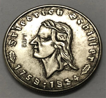 1934 Almanya 5 Reichsmark Friedrich Schiller; büyük tip