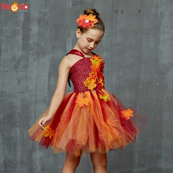 Güz Sonbahar Kız Tutu Elbise Çocuklar Akçaağaç Yaprakları Giyinmek Cadılar Bayramı Kostüm Fantezi Doğum Günü Partisi Karnaval Şükran Günü Giysileri