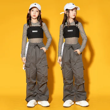 2022 Çocuk Hip Hop Kostüm Kızlar İçin Kpop Caz Dans Elbise Ekose Üstleri kargo pantolon Takım Modern Dans Performansı Giyim BL9193