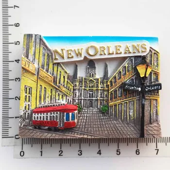 New Orleans, Louisiana, ABD Kırmızı Sokak Görünümü Turizm Hatıra Boyalı El Sanatları Manyetik Buzdolabı Mıknatısı
