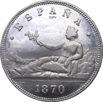 Ispanyolca 1870 İspanya 2 Peseta-Geçici Governmen Cupronickel Gümüş Kaplama Metal Bakır Eski Hatıra Gi