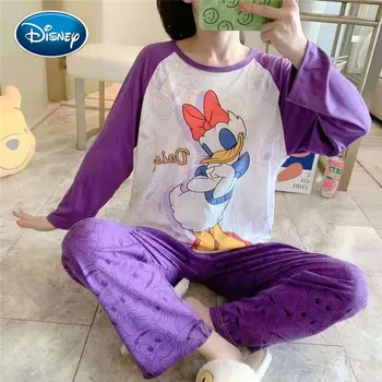 Disney Mickey Minnie Karikatür Baskı Yeni Pijama Kadın İlkbahar ve Sonbahar Uzun Kollu Karikatür Gevşek Takım Elbise Moda Rahat Ev Tekstili