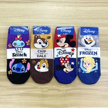 Disney 1 adet Harajuku moda pamuk çorap karikatür çorap Mickey / Minnie / Elsa baskı desen kaymaz kauçuk sevimli çorap