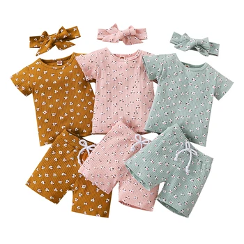 2022-03-11 Lioraitiin 0-4Years Toddler Bebek Kız 3 Adet Yaz Giyim Seti Kısa Kollu Papatya Baskılı Çiçek Gömlek Şort