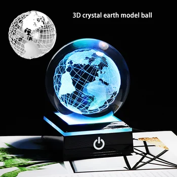 3 D Lazer Kazınmış dünya küresi K9 Kristal Zanaat Topu Toprak led ışık bazı Astronomia Süs Dünya Haritası Ev Dekorasyon
