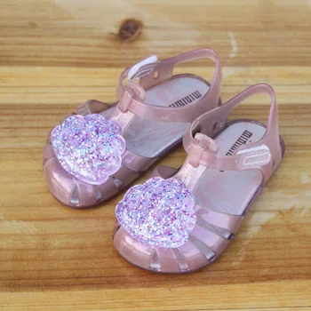 Kızlar Ayakkabı Kabuk Glitter Jöle Ayakkabı Sevimli Bebek çocuk sandaletler ve terlikler plaj ayakkabısı Çocuklar Kristal Prenses PVC Çiçekler 19