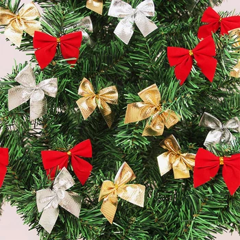 12 adet / paket Mini Küçük noel yayı Yaylar El Sanatları Noel Ağacı Süsleri Noel Düğün Şerit Yay Yeni Yıl Dekorasyon