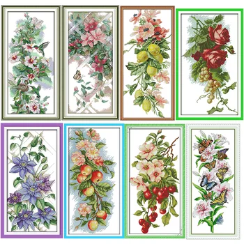 Damgalı Çapraz dikiş kitleri DIY Çiçek Desen Serisi 14CT 11CT Baskı Sayılan İğne ve iplik el nakışı Ev Dekorasyon