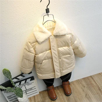 Çocuklar Kürk Yaka pamuklu giysiler Katı Ceketler Kız Erkek Moda Soğuk Direnci Snowsuit Ceket Kış Çocuk Parka Giyim