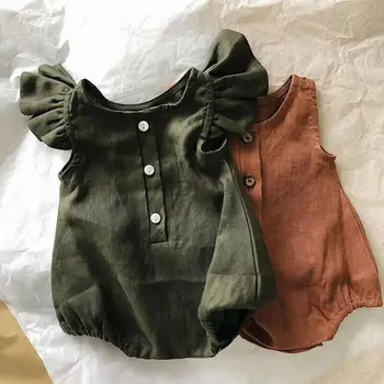 Yenidoğan Toddler Erkek Bebek Kız Romper Tulum Kıyafetler pamuklu giysiler Kolsuz Düz Renk Tulum