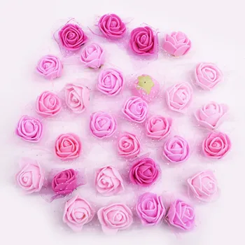 50 Adet 2cm Köpük Mini Gül Tül yapay çiçekler Düğün Parti Dekorasyon DIY Çelenk Aksesuarları El Yapımı Karalama Defteri Craft
