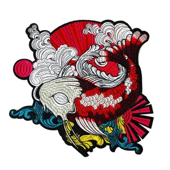 Zarif Japon işareti koi Hayvan Nakış Yama Giysi Dikmek Aplike DIY T-shirt Giyim Aksesuar ceket Yama
