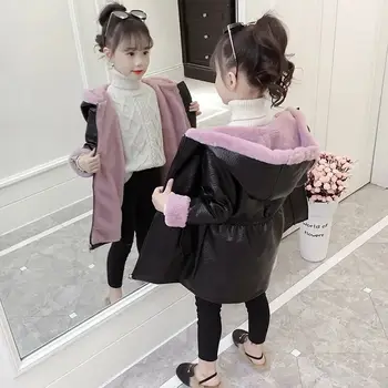 Kız Ceket Sonbahar Kış Giysileri Peluş Kalınlaşmış Deri Giyim Koreli çocuk Batılılaşmış Ceket Pamuk Yastıklı Parkas Çocuk