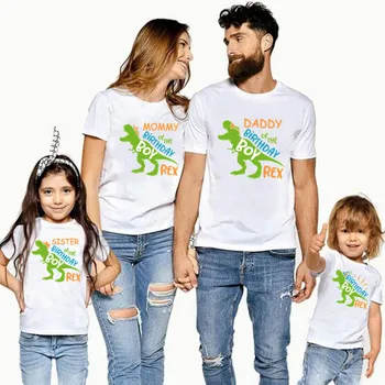Eşleşen Aile Kıyafetleri Doğum Günü Çocuğu İçin Dinozor Rex Tema Parti Aile Bak T-shirt Çocuk Giysileri Baba Anne Kızı Oğlu