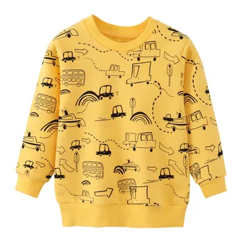 Atlama Metre Yeni Varış Sarı Erkek Tişörtü Arabalar Baskı Karikatür Bebek pamuklu giysiler Sonbahar Bahar Çocuklar Hoodies Gömlek