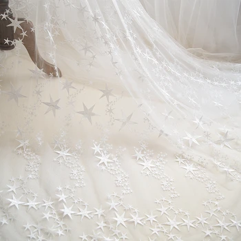 Yıldız nakış dantel aksesuarları high-end düğün elbisesi kumaş giyim dekorasyon elbise dıy kumaş fildişi beyaz