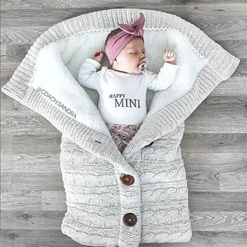 Kış Yenidoğan Bebek Sıcak Uyku Tulumu Bebek Düğme Örgü kundak battaniyesi Kundaklama Arabası Wrap Toddler Battaniye Uyku Tulumu