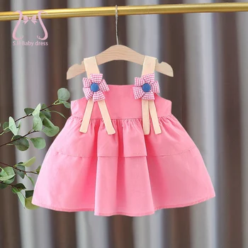 Düz Renk Çiçekler Bebek Kız Giysileri Yaz Tatlı Plaj Yenidoğan Doğum Günü Partisi Prenses Toddler Elbise çocuk giyim