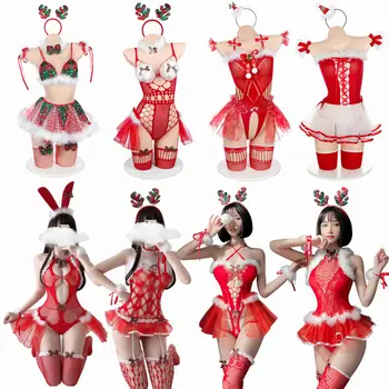 Noel Serisi Seksi iç çamaşırı Elbise Bikini Üniforma Cosplay Kostüm Noel Noel Baba Kadınlar Kırmızı İç Çamaşırı seksi Üniforma Setleri 2021