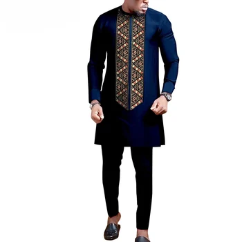 Afrika Erkek Takım Elbise Dashiki Giyim Tribal Kıyafet Dashiki Gömlek ve Ankara Pantolon 2 Parça Set Cep Bazin Riche Giyim Günlük