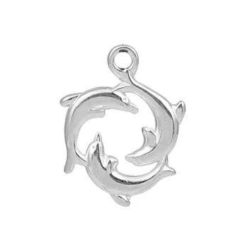 DoreenBeads Çinko Bazlı Alaşımlı Okyanus Takı Takılar Yunus Hayvan gümüş renk DIY Bileşenleri 21mm( 7/8