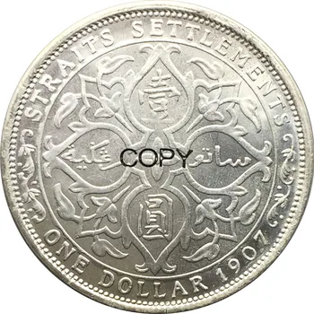 Malezya Boğazlar Yerleşim 1 Dolar Edward VII 1907 Pirinç Gümüş Kaplama Kopya Para