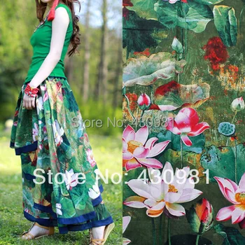 100 * 140 cm keten pamuk malzeme için elbise yeşil lotus perde tissu tecido etnik kumaş
