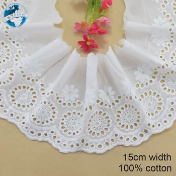 15cm genişliğinde %100 % Pamuk işlemeli dantel dikiş şerit gipür trim düğün dekorasyon DIY bebek elbise Aksesuarları dantel kenar#4015