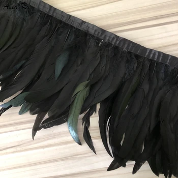 10 Metre Siyah Horoz Kuyrukları tüy Düzeltir Doğal Tüyler Şerit 15-20CM düğün elbisesi Dekorasyon DIY Dikiş El Sanatları Tüy