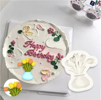 Lale Vazo Silikon Kek Kalıbı DIY Kil Alçı Mutfak Pişirme Dekorasyon Çikolata Kalıp Karton Kek Çiçek silikon kalıp J038