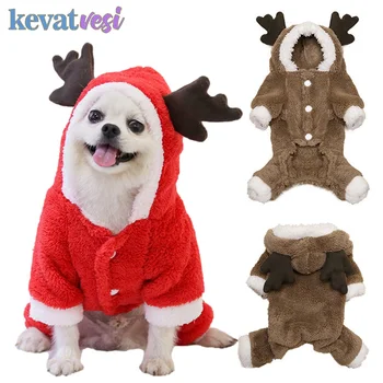 Kış Köpek Tulum Sıcak Polar Köpek Ceket Pijama Sevimli Geyik Köpek Giysileri Küçük Köpek Chihuahua Noel Kedi Kostüm Ropa Perro