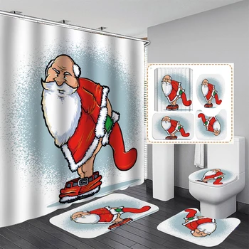 Noel Baba Su Geçirmez Banyo Duş perde seti Polyester Tuvalet klozet kapağı Banyo Kaymaz Mat Halı Halı noel ev dekoru