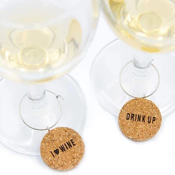 6 Adet şarap bardağı İşaretleyiciler Mantar Cam Takılar DIY Kadeh şarap bardağı Yüzük Tel Çember İle İçecek İşaretleyici Parti Tatil İçin