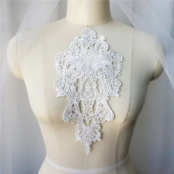 Beyaz İşlemeli Kumaş Aplikler Flora Gotik Barok Elbisesi Yaka Yama Dikmek Düğün Dekorasyon İçin Elbise DIY