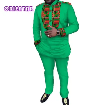 Afrika Giysi Erkekler için 2 Parça Set Rahat Gömlek ve pantolon Afrika Baskı Patchwork Uzun Kollu Gömlek Pantolon Erkek Takım Elbise WYN543