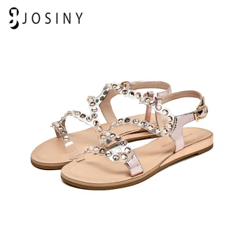JOSINY kadın Yaz plaj ayakkabısı Düz Sandalet Pembe Gümüş Katı Moda Dışında Kristal Dekorasyon Rahat bayan ayakkabıları