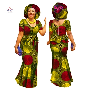 Yeni Afrika Elbiseler Kadınlar İçin Yaz Çalışma Etek Seti Tasarlanmış Giyim Geleneksel Bazin Baskı Riche Artı Boyutu Doğal WY1576