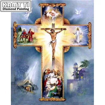 5D DIY Elmas mozaik elmas nakış Hıristiyan Çapraz İsa Mesih işlemeli Çapraz Dikiş Ev dekorasyon Hediye