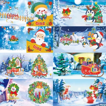 8 adet set Noel tebrik kartı elmas boyama mozaik nakış 5D DIY tebrik kartı kiti noel hediyesi Kartpostal Hediye