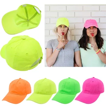 Unisex Floresan Neon beyzbol şapkası Parlak Düz Renk Açık Güneş pamuklu beyzbol şapkası Yeşil Pembe Renk Bahar Sonbahar Spor Şapka