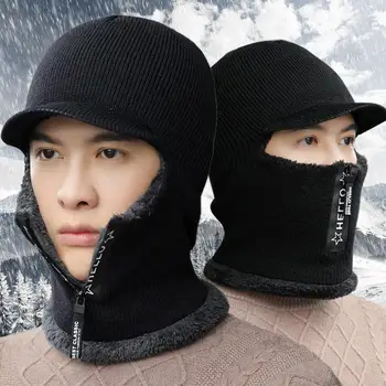 Rımıut Katı Fermuar Kış Sıcak Artı Kadife Yün Şapka Eşarp Bir Kış Sürme Açık Rüzgar Geçirmez Pamuk Şapka Erkek Kadın Kasketleri