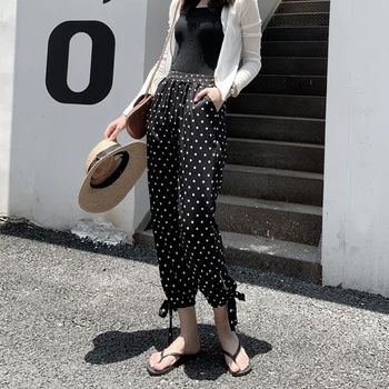 Fener pantolon kadın gevşek bahar ve yaz kadın pantolonları Kore versiyonu ince polka dot geniş bacaklar vahşi ince şifon rahat